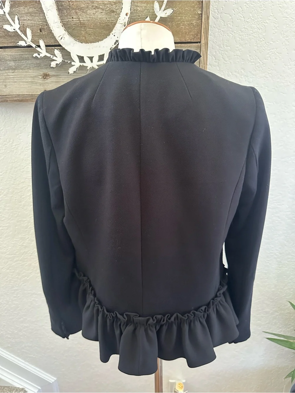 J. Crew Black Ruffle-Trim Jacket ladies size 8 H7250